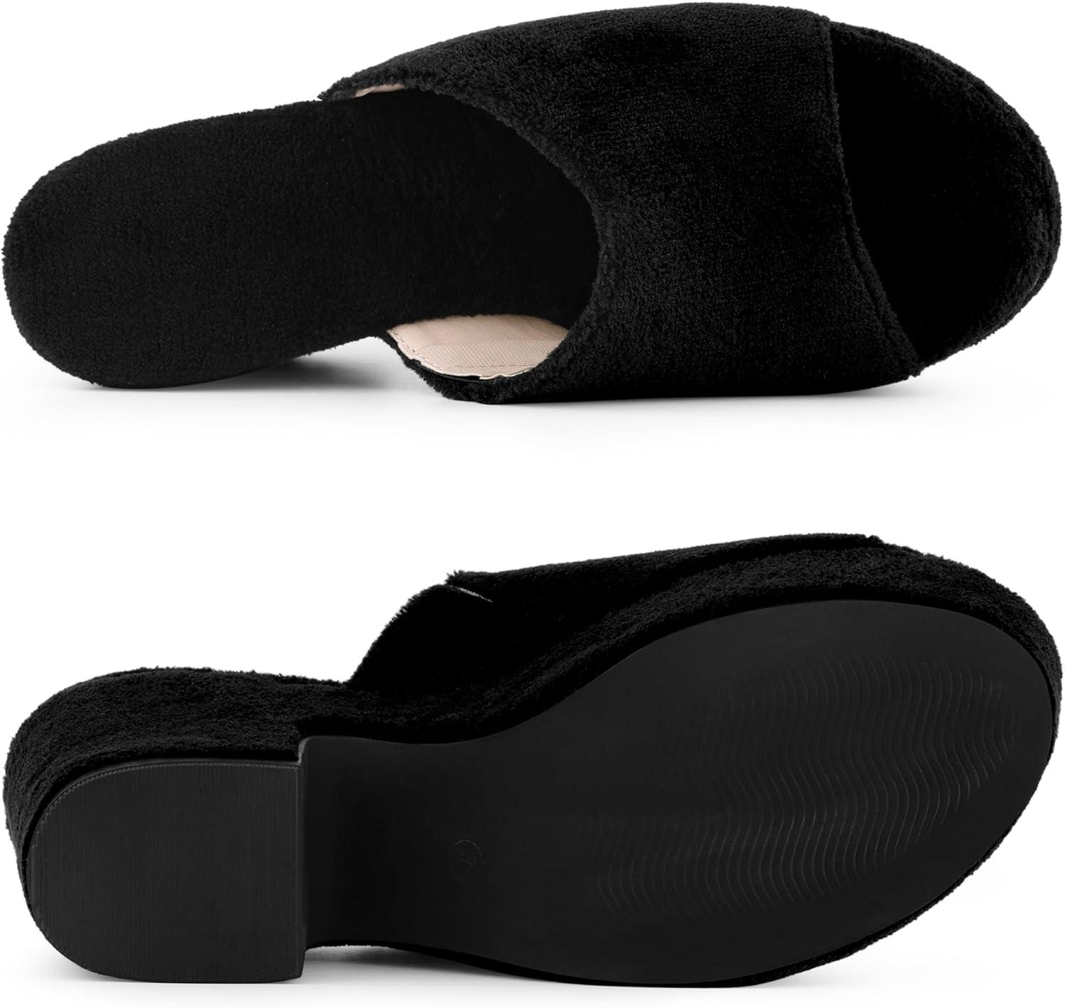 imageAllegra K Womens Open Toe Platform Slides Chunky Heels SandalsBlack