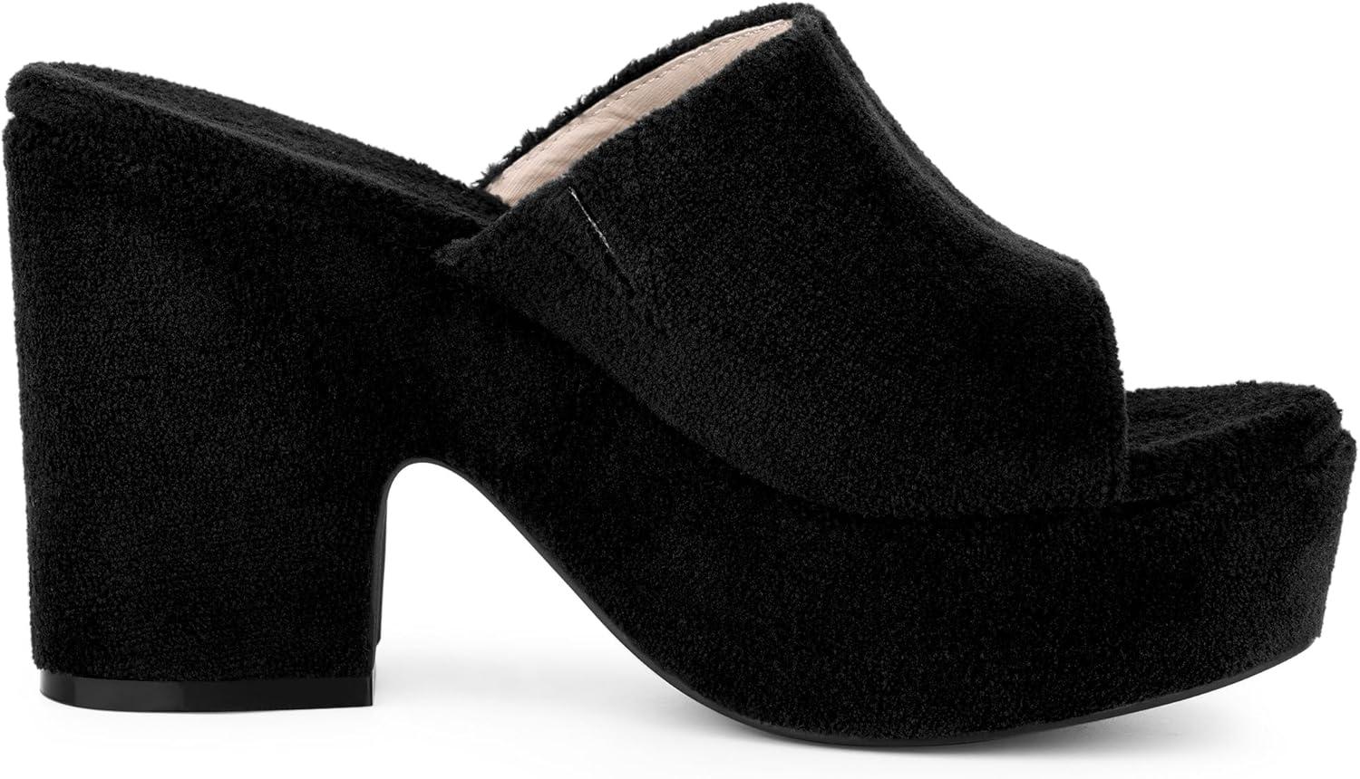 imageAllegra K Womens Open Toe Platform Slides Chunky Heels SandalsBlack