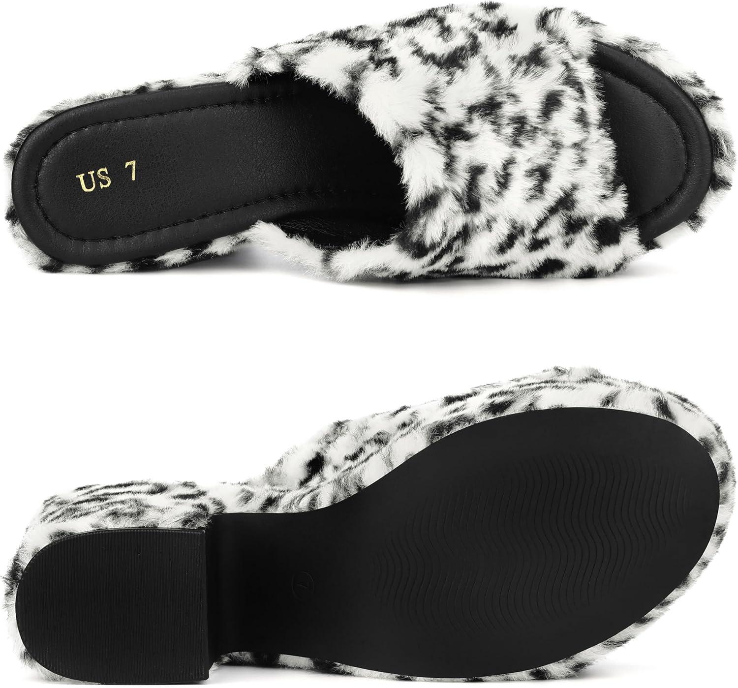 imageAllegra K Womens Open Toe Platform Slides Chunky Heels SandalsBlack White