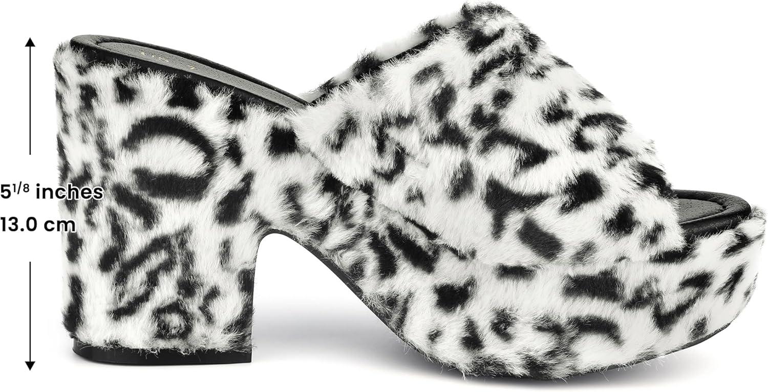 imageAllegra K Womens Open Toe Platform Slides Chunky Heels SandalsBlack White