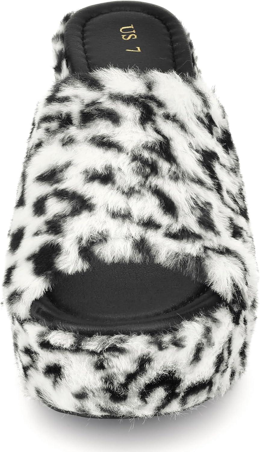 imageAllegra K Womens Open Toe Platform Slides Chunky Heels SandalsBlack White