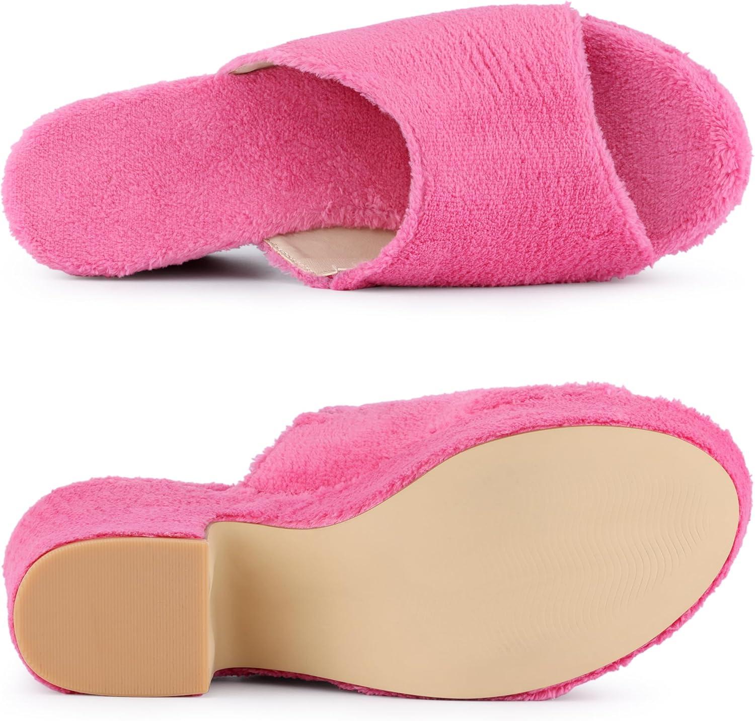 imageAllegra K Womens Open Toe Platform Slides Chunky Heels SandalsHot Pink