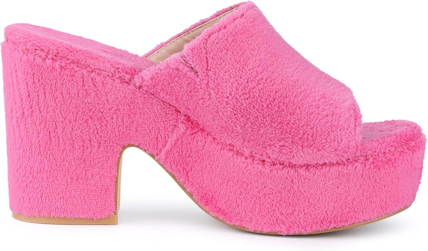 imageAllegra K Womens Open Toe Platform Slides Chunky Heels SandalsHot Pink