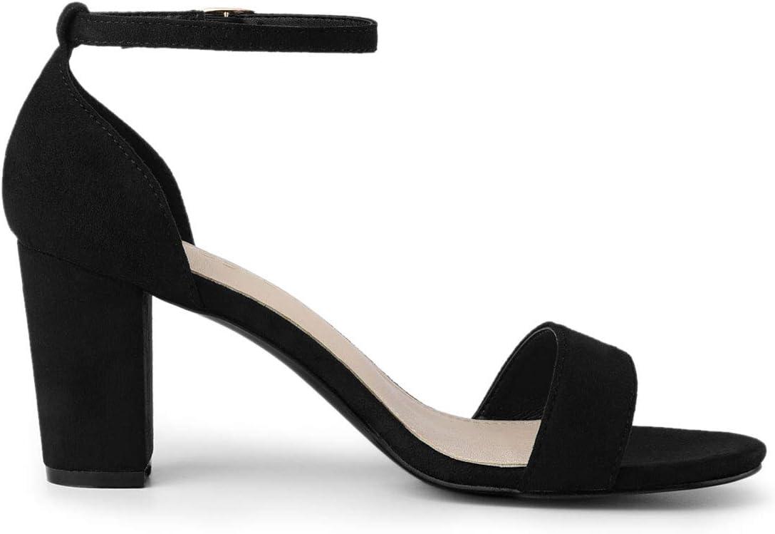 imageAllegra K Womens Open Toe Printed Ankle Strap Chunky High Heel SandalsBlack