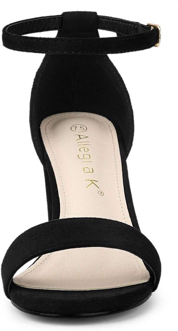 imageAllegra K Womens Open Toe Printed Ankle Strap Chunky High Heel SandalsBlack