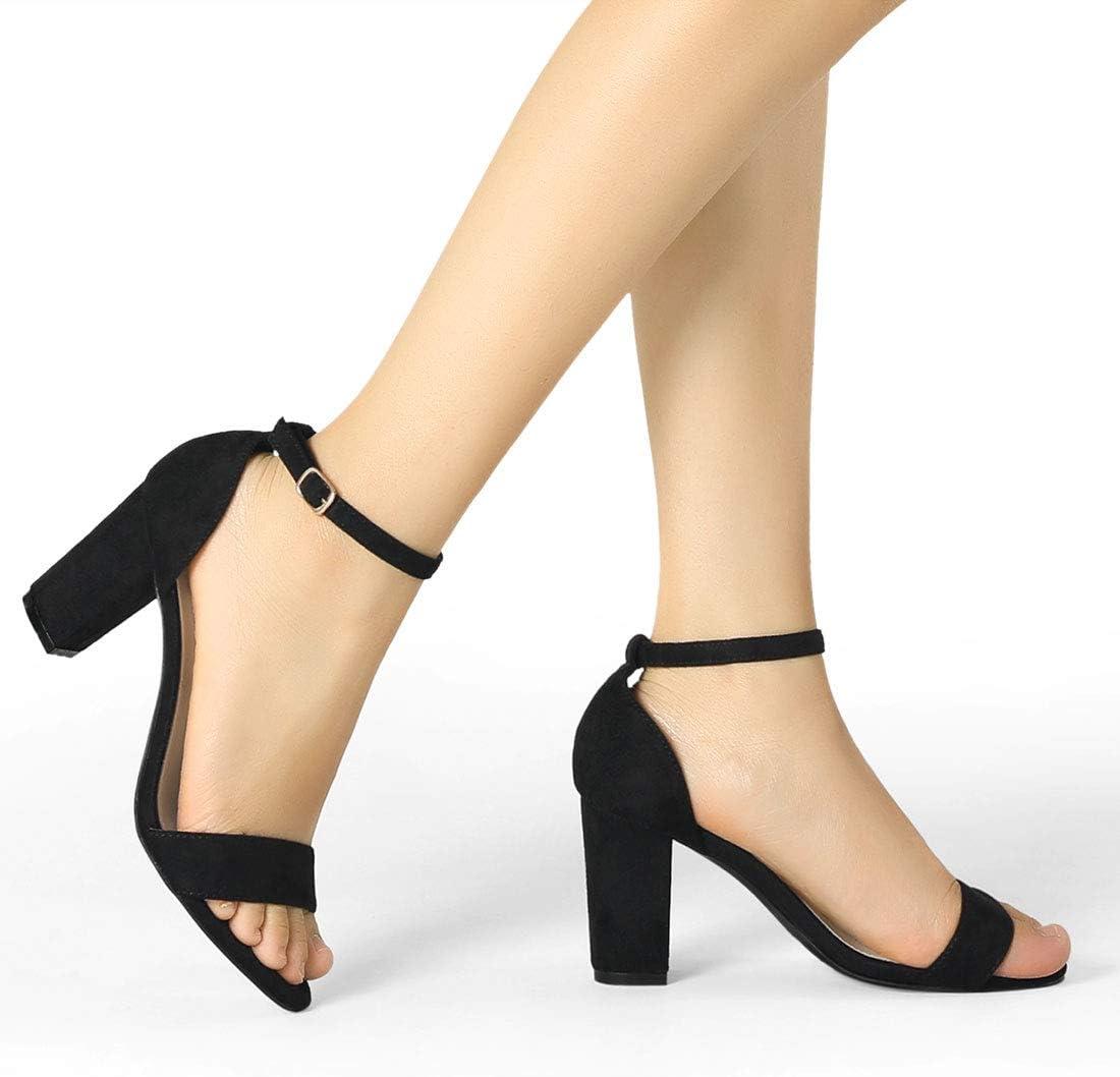 imageAllegra K Womens Open Toe Printed Ankle Strap Chunky High Heel SandalsBlack