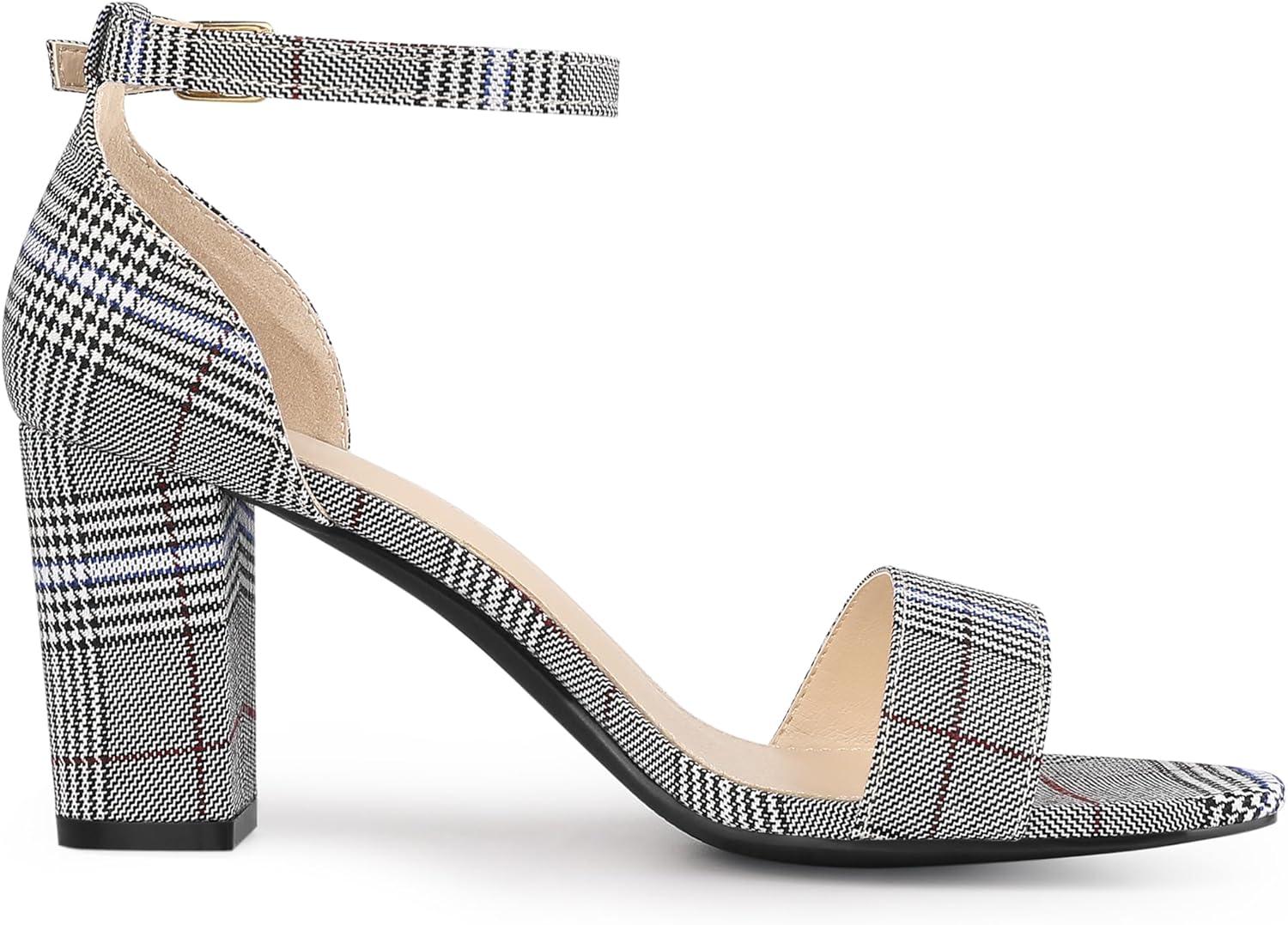 imageAllegra K Womens Open Toe Printed Ankle Strap Chunky High Heel SandalsBlack White
