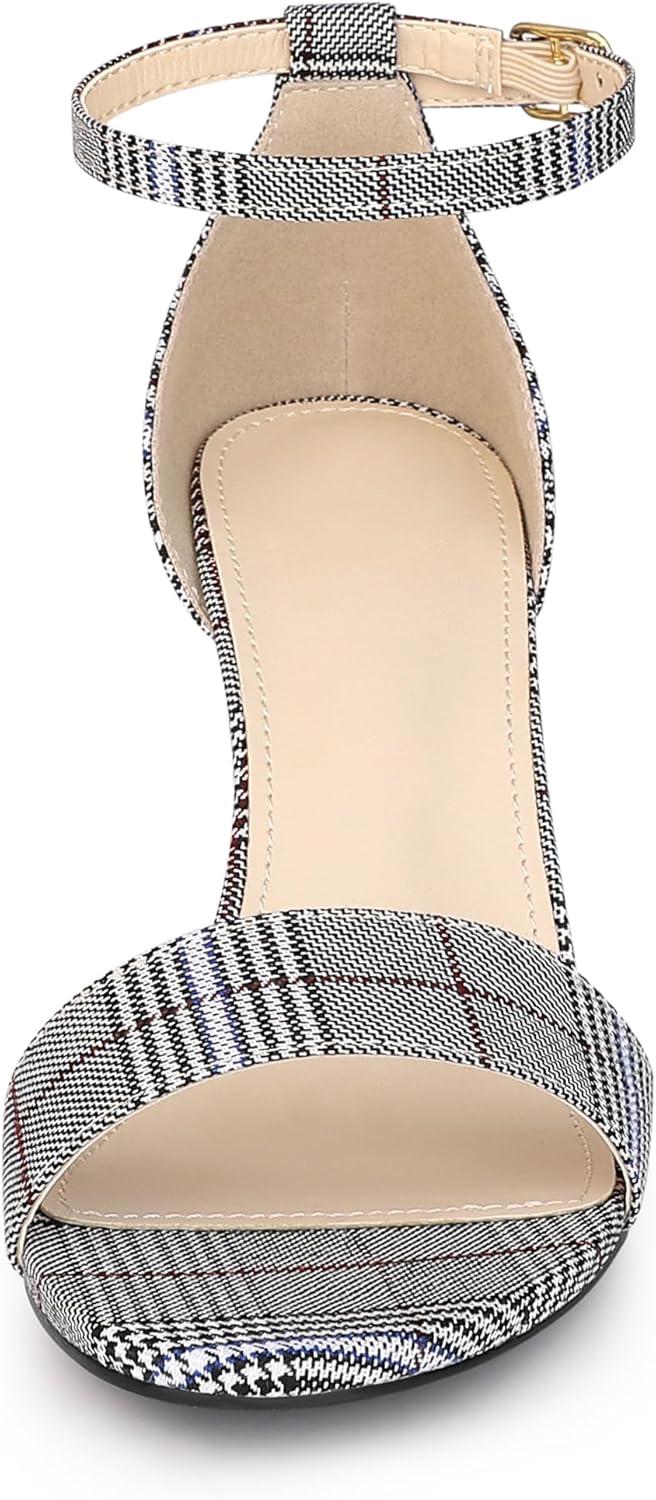 imageAllegra K Womens Open Toe Printed Ankle Strap Chunky High Heel SandalsBlack White