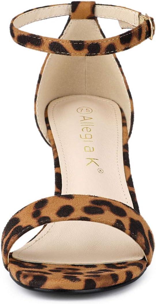 imageAllegra K Womens Open Toe Printed Ankle Strap Chunky High Heel SandalsBrown Leopard