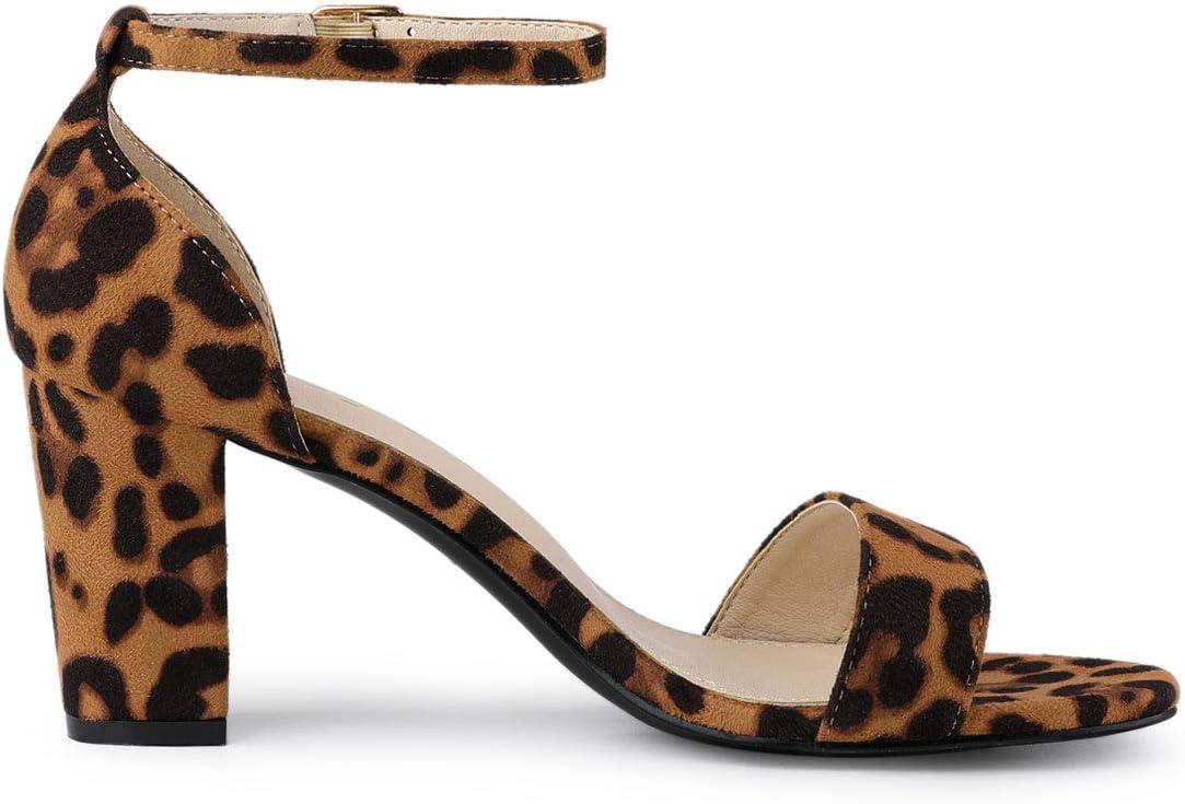 imageAllegra K Womens Open Toe Printed Ankle Strap Chunky High Heel SandalsBrown Leopard