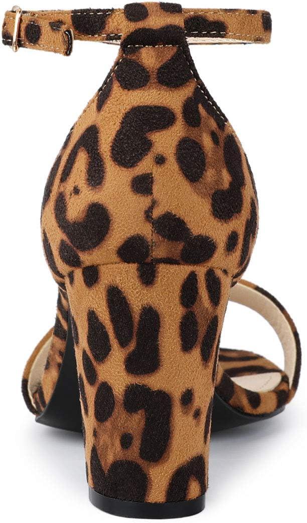 imageAllegra K Womens Open Toe Printed Ankle Strap Chunky High Heel SandalsBrown Leopard