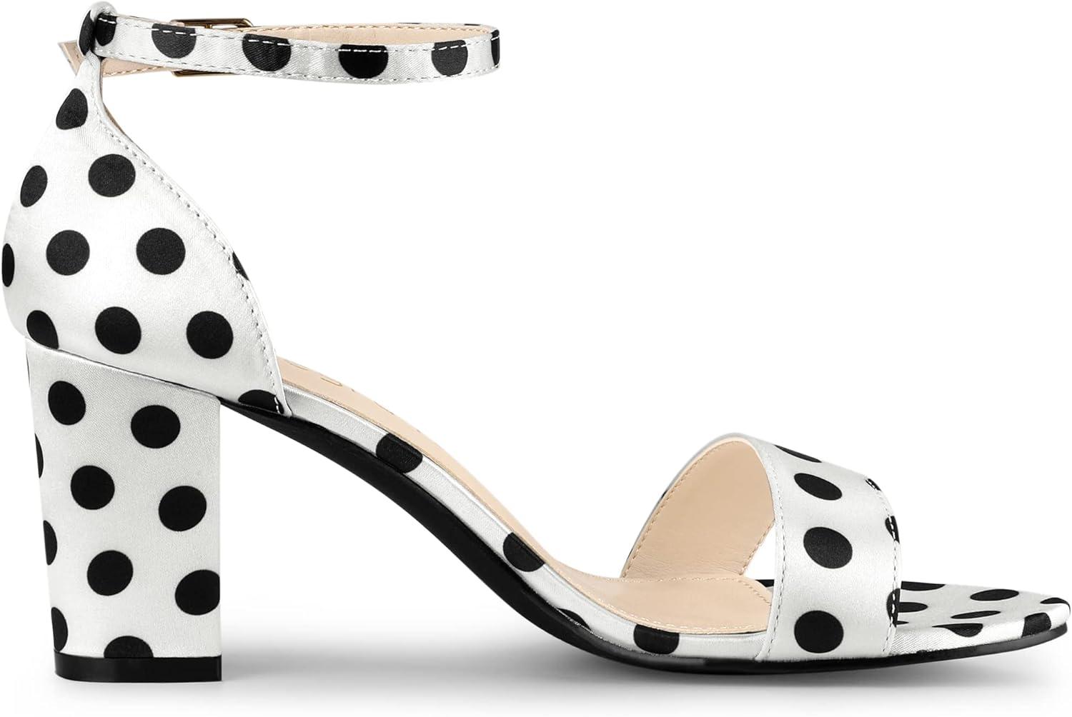 imageAllegra K Womens Open Toe Printed Ankle Strap Chunky High Heel SandalsWhite