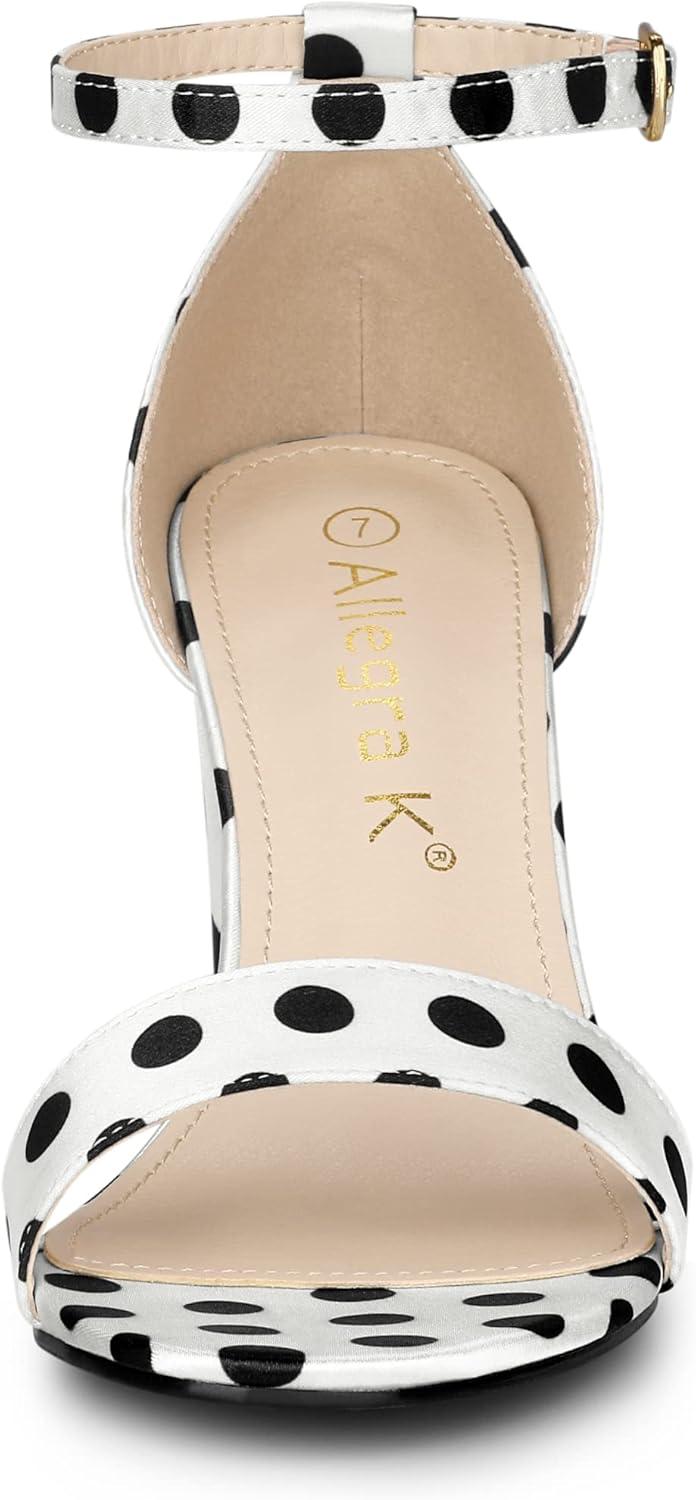 imageAllegra K Womens Open Toe Printed Ankle Strap Chunky High Heel SandalsWhite