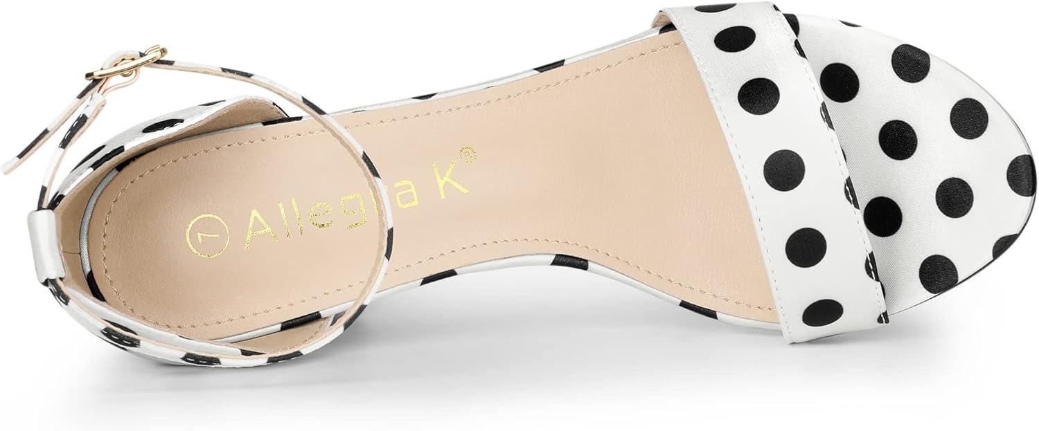 imageAllegra K Womens Open Toe Printed Ankle Strap Chunky High Heel SandalsWhite