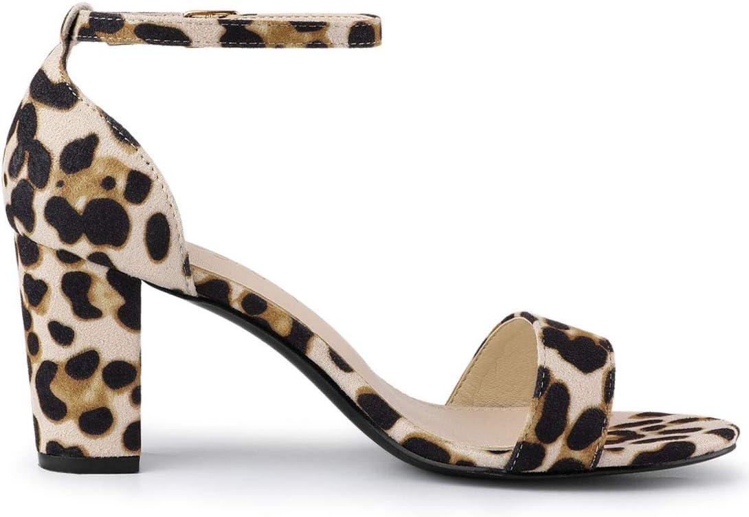 imageAllegra K Womens Open Toe Printed Ankle Strap Chunky High Heel SandalsWhite Leopard