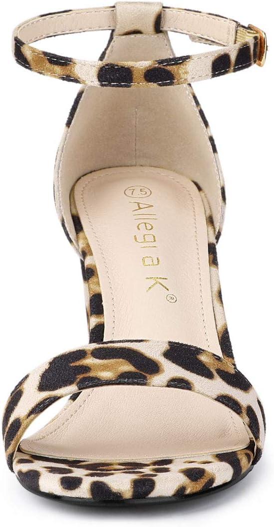 imageAllegra K Womens Open Toe Printed Ankle Strap Chunky High Heel SandalsWhite Leopard