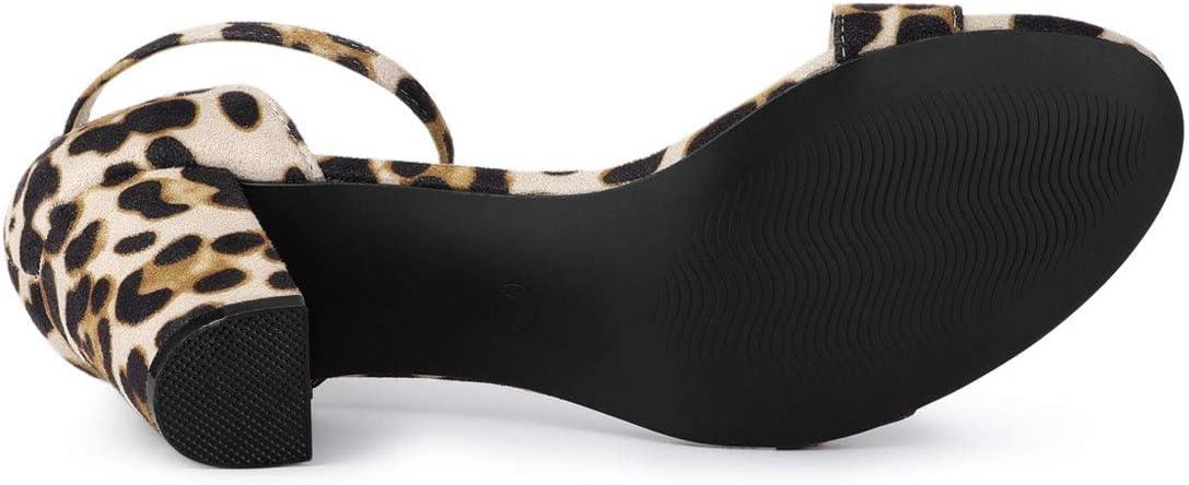 imageAllegra K Womens Open Toe Printed Ankle Strap Chunky High Heel SandalsWhite Leopard