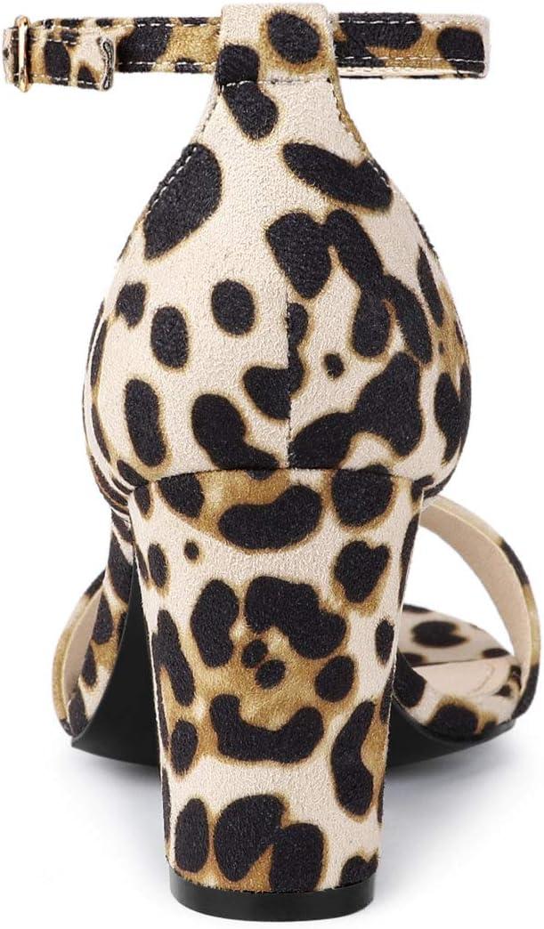 imageAllegra K Womens Open Toe Printed Ankle Strap Chunky High Heel SandalsWhite Leopard