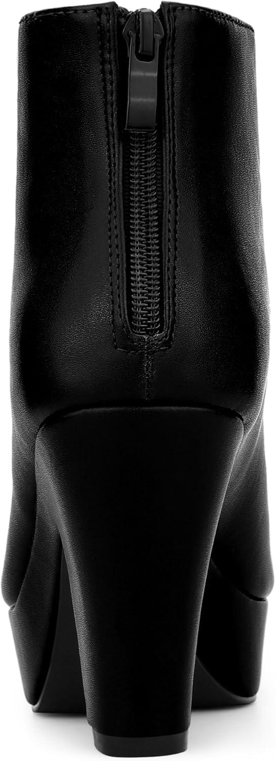 imageAllegra K Womens Peep Toe Platform Back Zip Chunky Heel Ankle BootsBlack