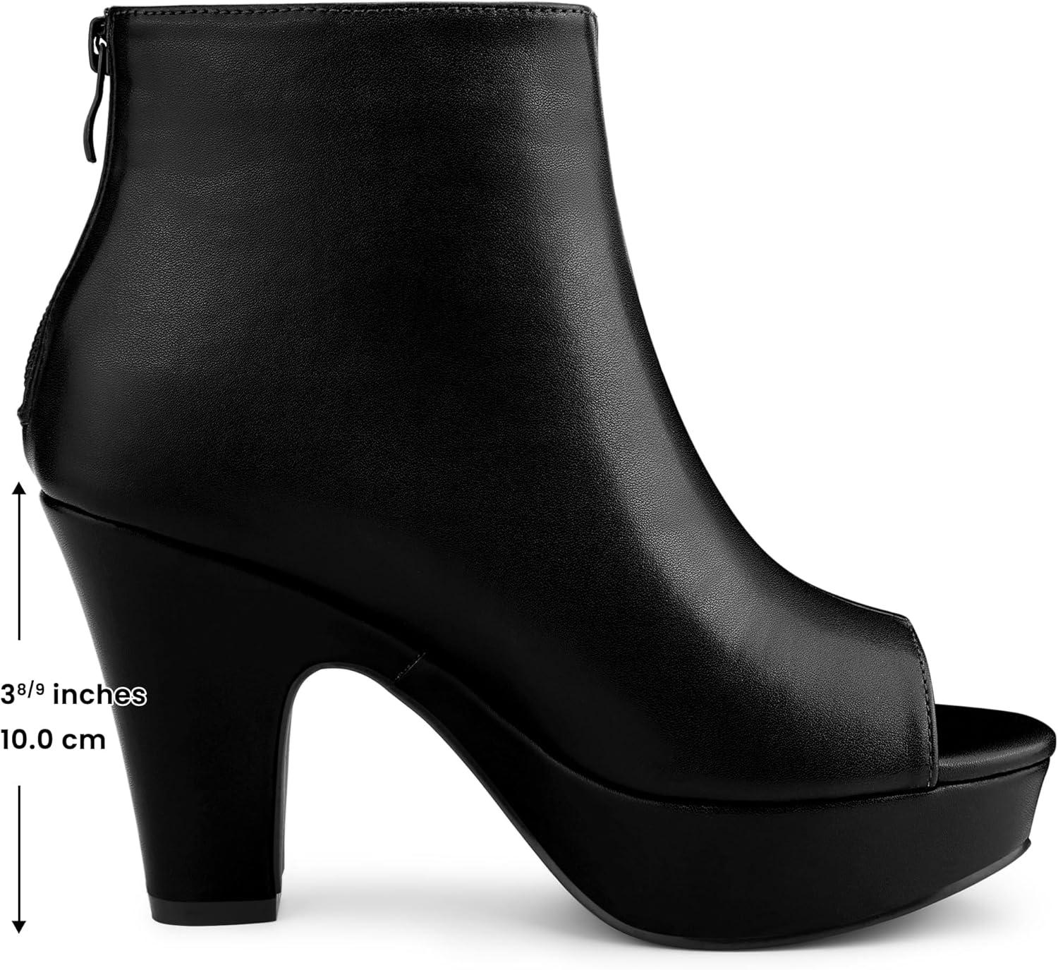 imageAllegra K Womens Peep Toe Platform Back Zip Chunky Heel Ankle BootsBlack
