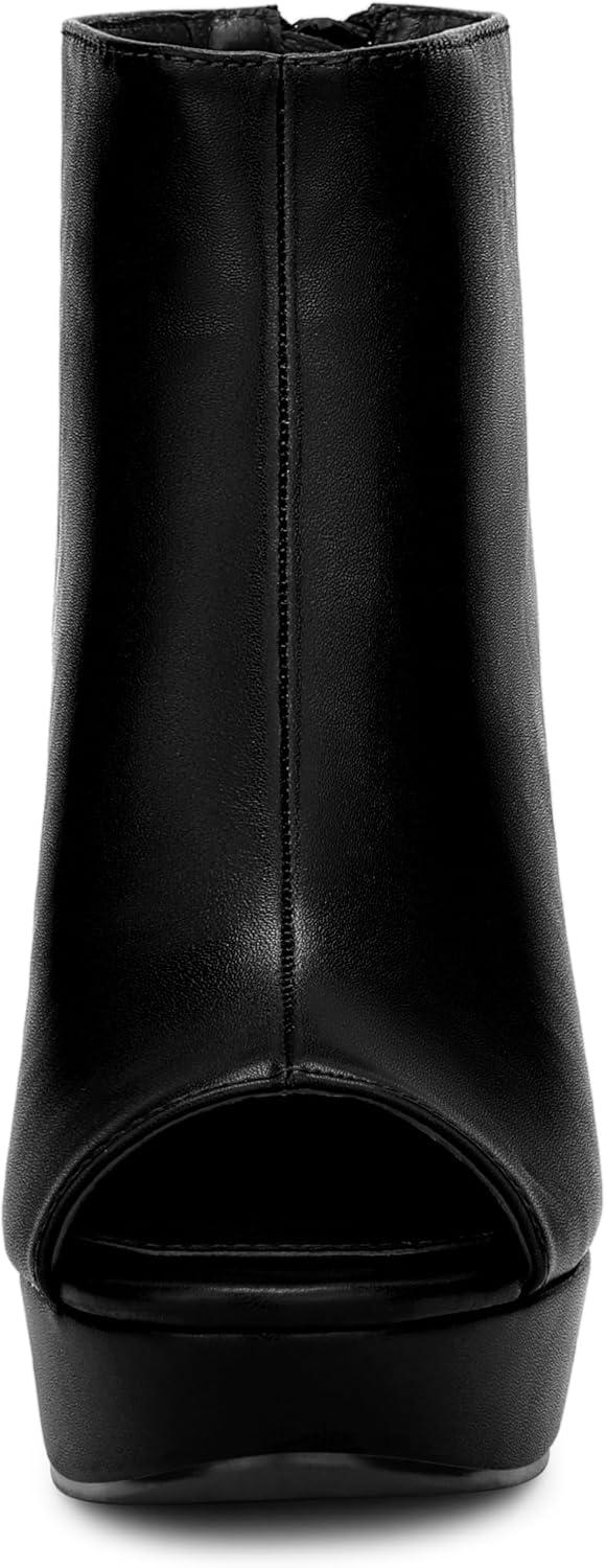 imageAllegra K Womens Peep Toe Platform Back Zip Chunky Heel Ankle BootsBlack