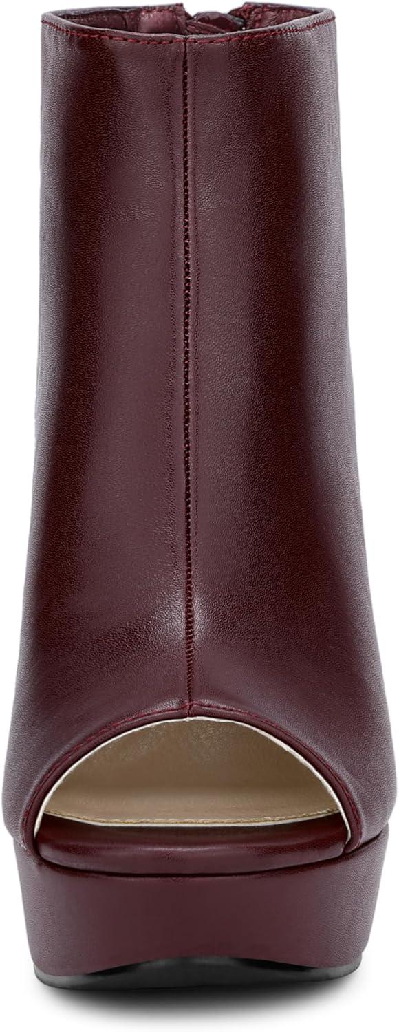 imageAllegra K Womens Peep Toe Platform Back Zip Chunky Heel Ankle BootsBurgundy