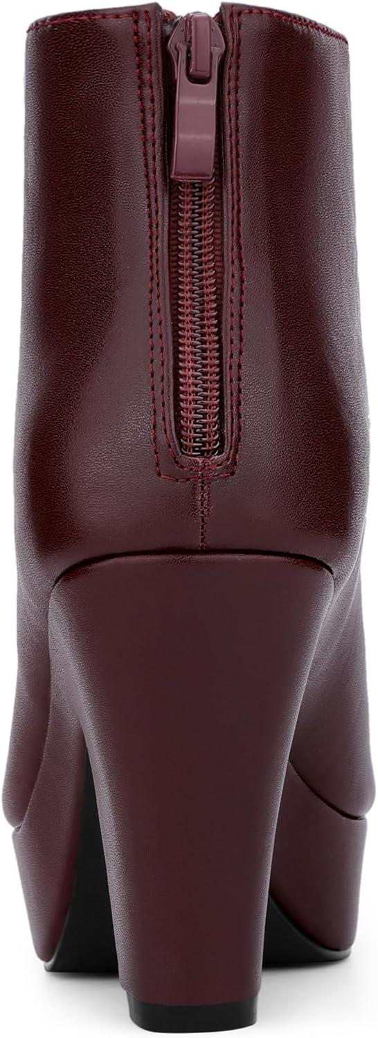 imageAllegra K Womens Peep Toe Platform Back Zip Chunky Heel Ankle BootsBurgundy