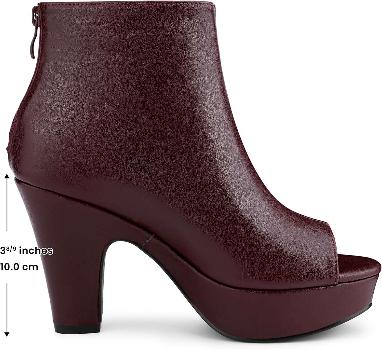imageAllegra K Womens Peep Toe Platform Back Zip Chunky Heel Ankle BootsBurgundy