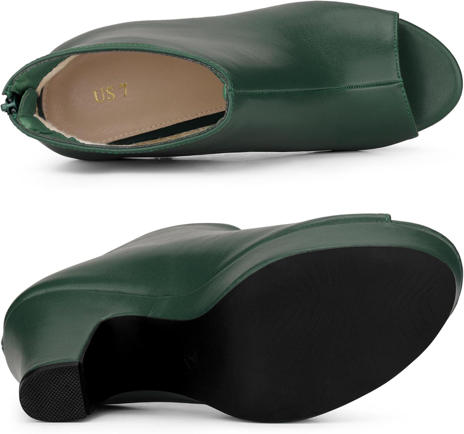imageAllegra K Womens Peep Toe Platform Back Zip Chunky Heel Ankle BootsDark Green
