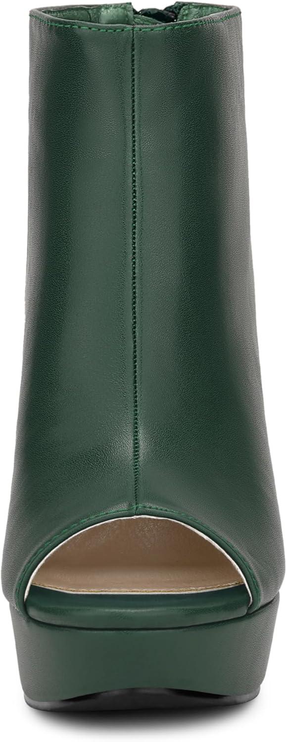 imageAllegra K Womens Peep Toe Platform Back Zip Chunky Heel Ankle BootsDark Green