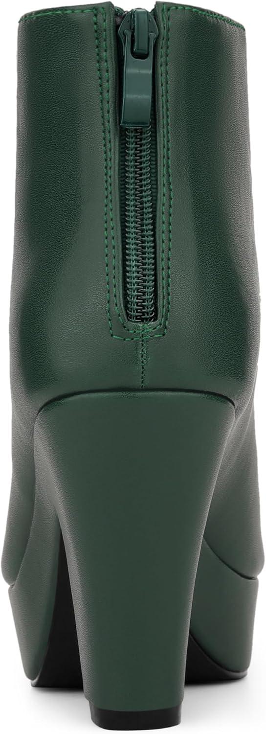 imageAllegra K Womens Peep Toe Platform Back Zip Chunky Heel Ankle BootsDark Green