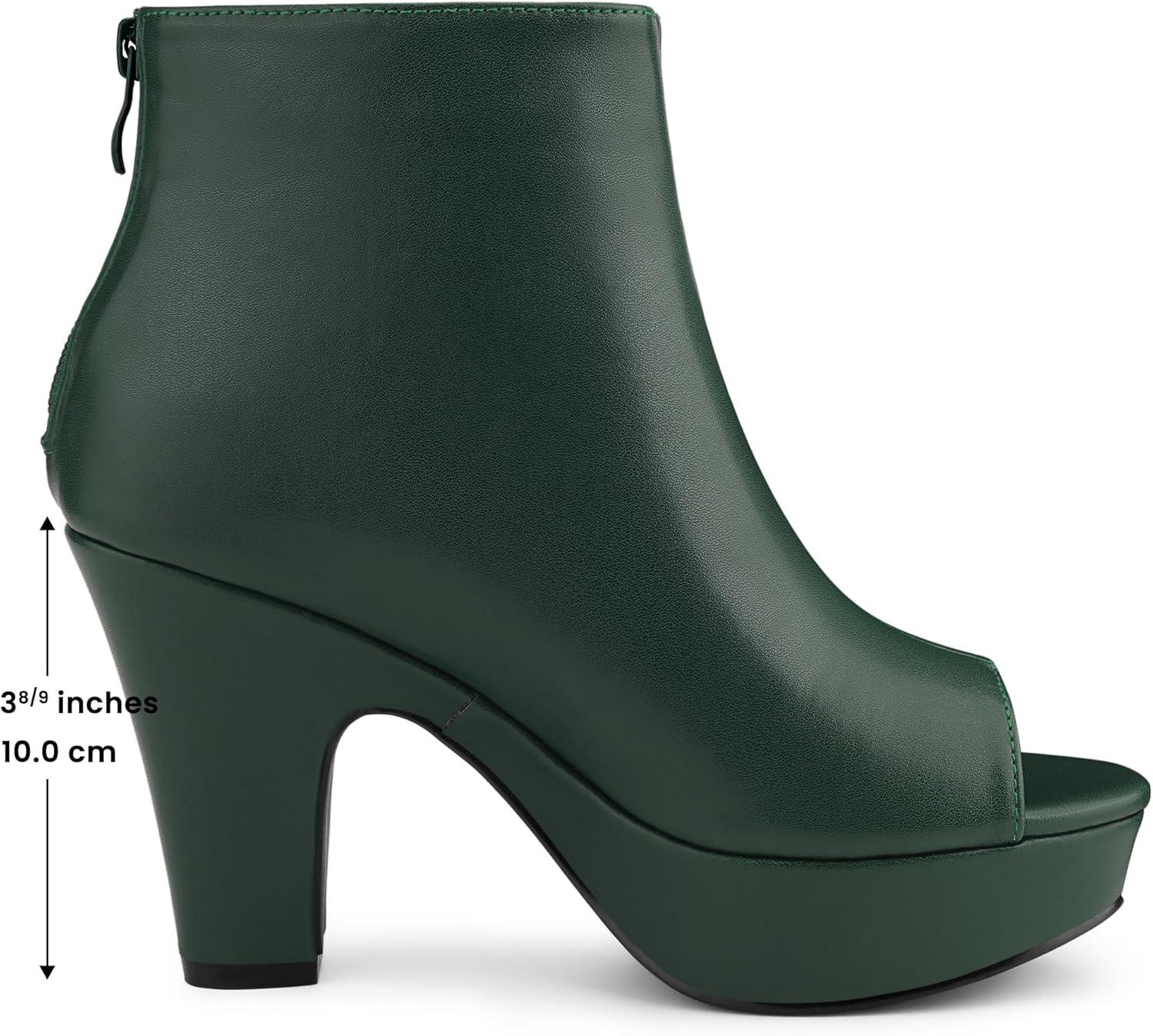 imageAllegra K Womens Peep Toe Platform Back Zip Chunky Heel Ankle BootsDark Green