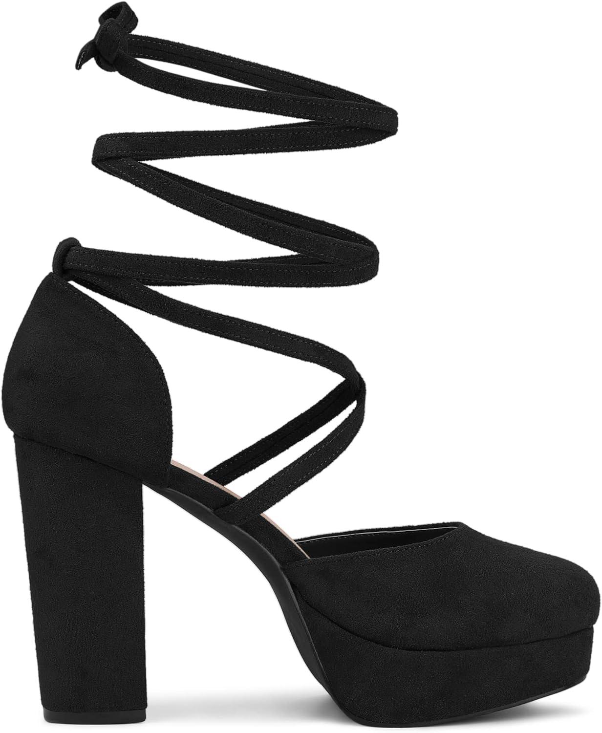 imageAllegra K Womens Platform Block Heel Lace Up Pumps SandalsBlack