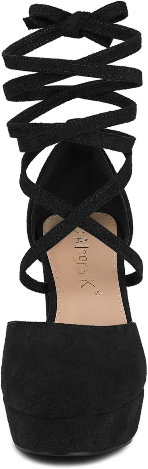 imageAllegra K Womens Platform Block Heel Lace Up Pumps SandalsBlack