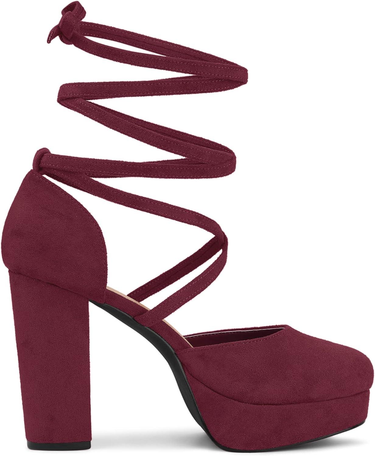 imageAllegra K Womens Platform Block Heel Lace Up Pumps SandalsBurgundy