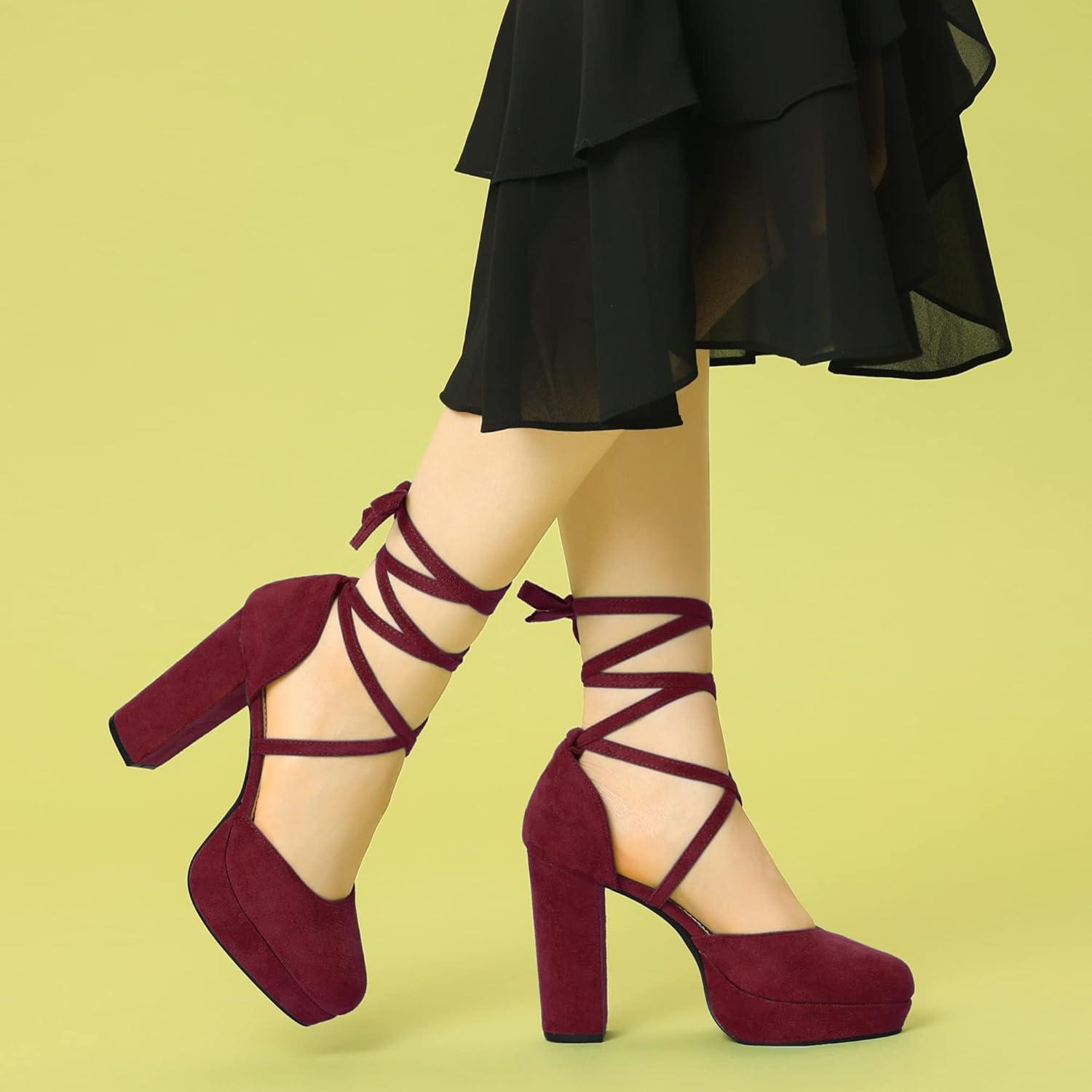 imageAllegra K Womens Platform Block Heel Lace Up Pumps SandalsBurgundy
