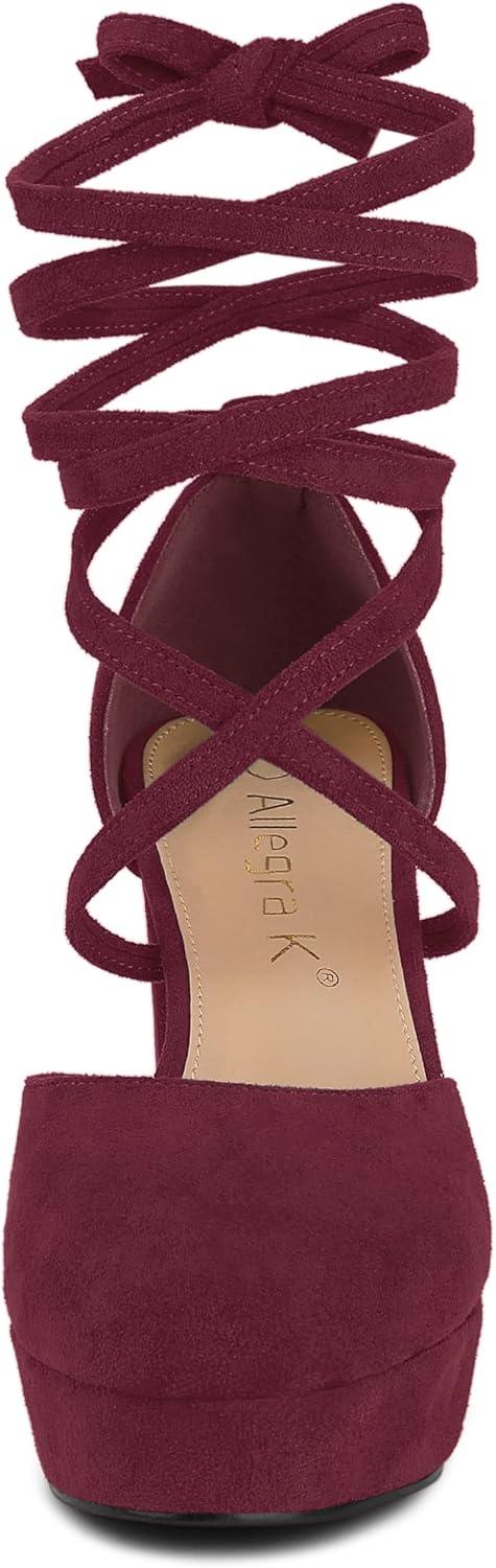 imageAllegra K Womens Platform Block Heel Lace Up Pumps SandalsBurgundy