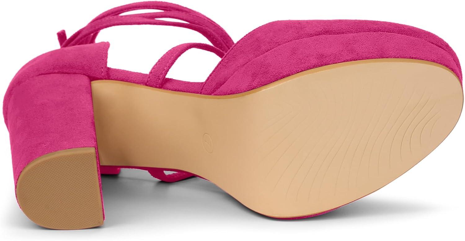 imageAllegra K Womens Platform Block Heel Lace Up Pumps SandalsHot Pink