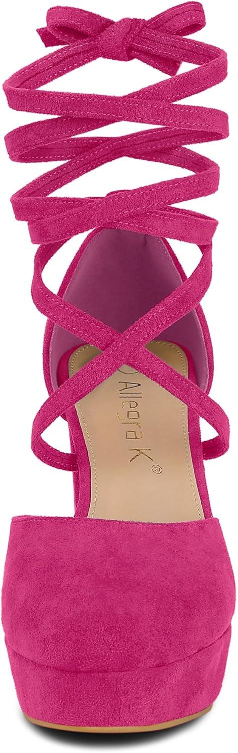 imageAllegra K Womens Platform Block Heel Lace Up Pumps SandalsHot Pink