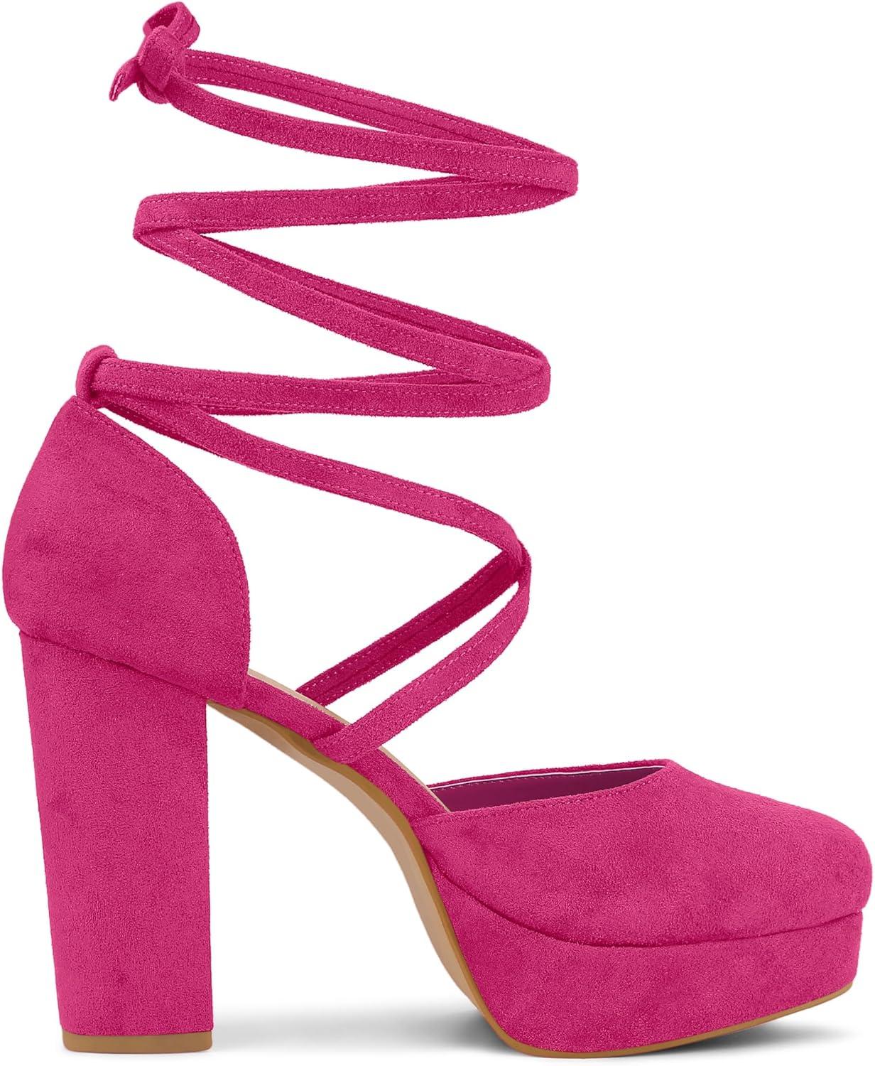 imageAllegra K Womens Platform Block Heel Lace Up Pumps SandalsHot Pink