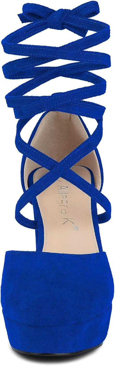imageAllegra K Womens Platform Block Heel Lace Up Pumps SandalsRoyal Blue