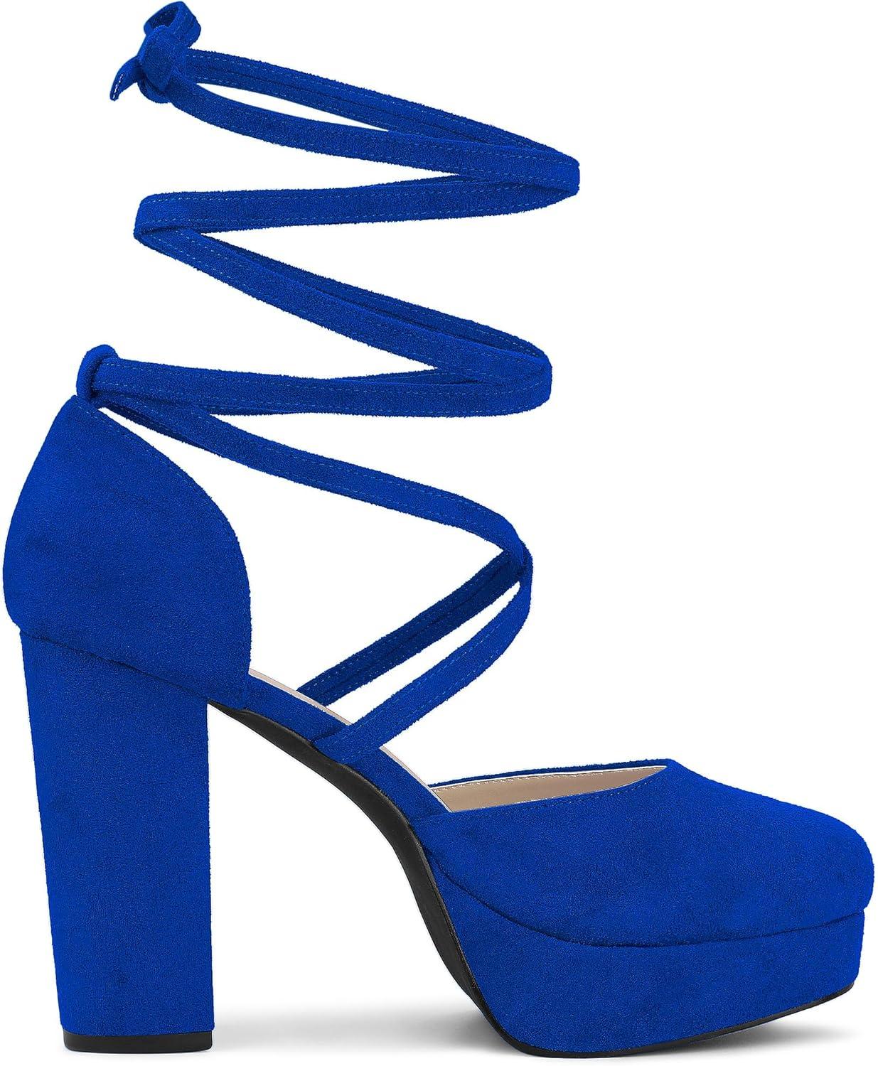 imageAllegra K Womens Platform Block Heel Lace Up Pumps SandalsRoyal Blue