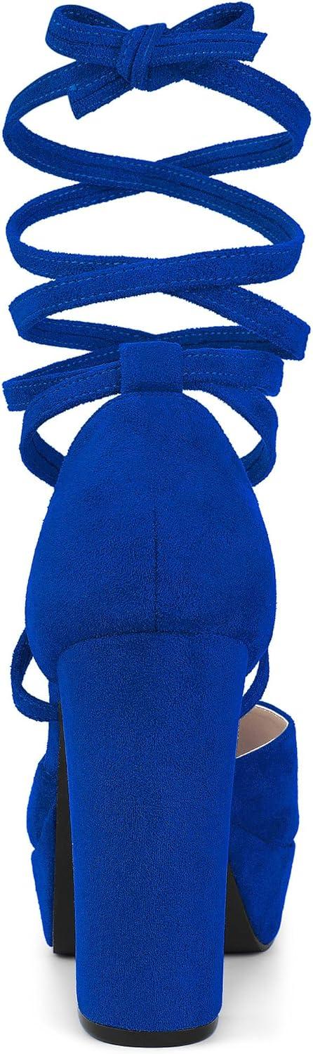 imageAllegra K Womens Platform Block Heel Lace Up Pumps SandalsRoyal Blue