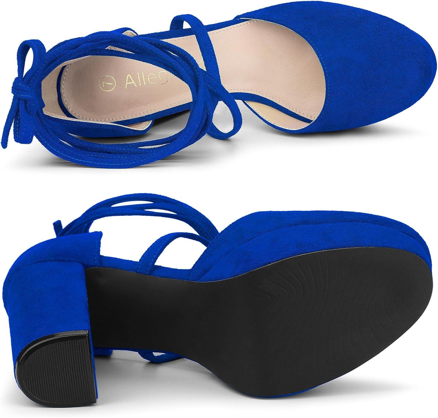 imageAllegra K Womens Platform Block Heel Lace Up Pumps SandalsRoyal Blue