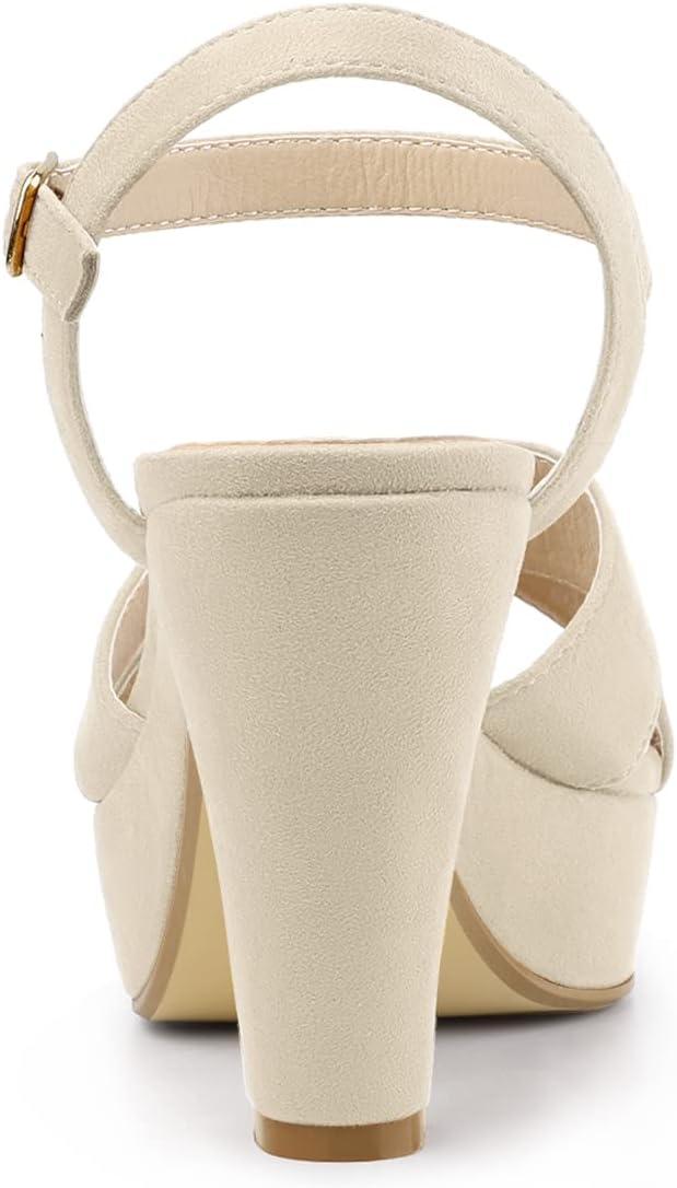imageAllegra K Womens Platform Chunky Heel Ankle Strap Beige Sandals 75 M US