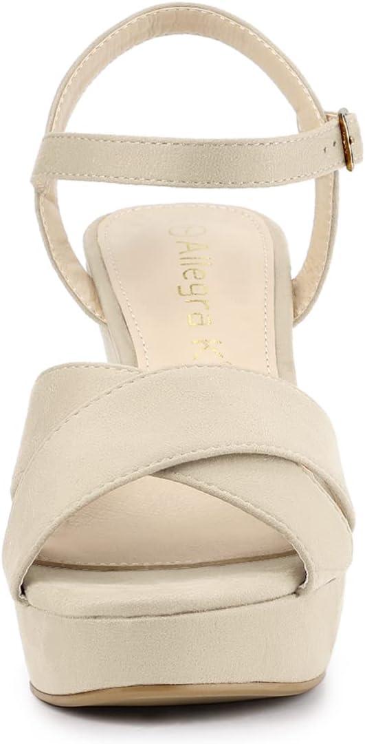 imageAllegra K Womens Platform Chunky Heel Ankle Strap Beige Sandals 75 M US
