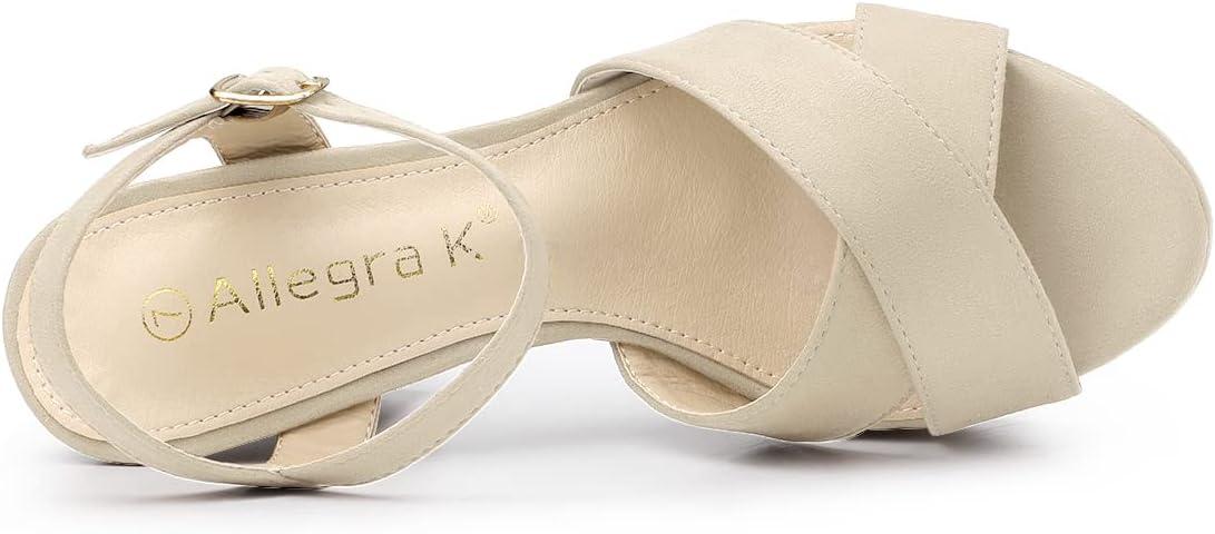 imageAllegra K Womens Platform Chunky Heel Ankle Strap Beige Sandals 75 M US