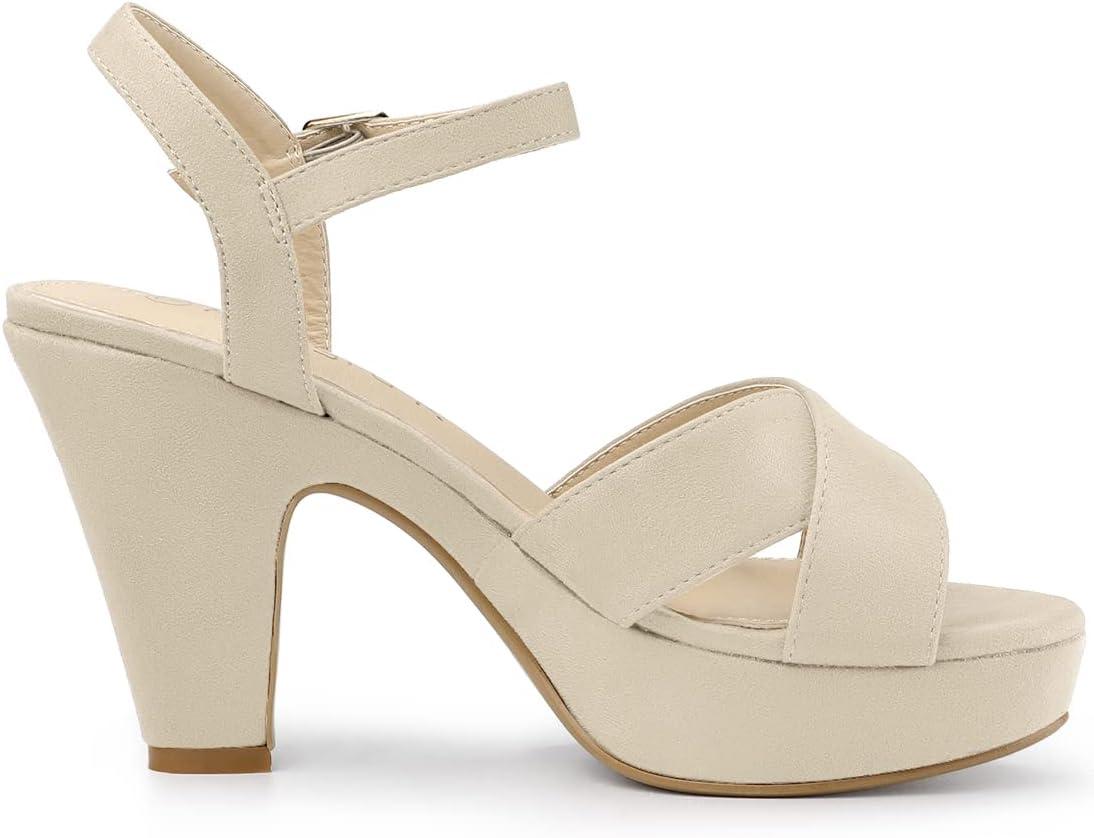 imageAllegra K Womens Platform Chunky Heel Ankle Strap Beige Sandals 75 M US