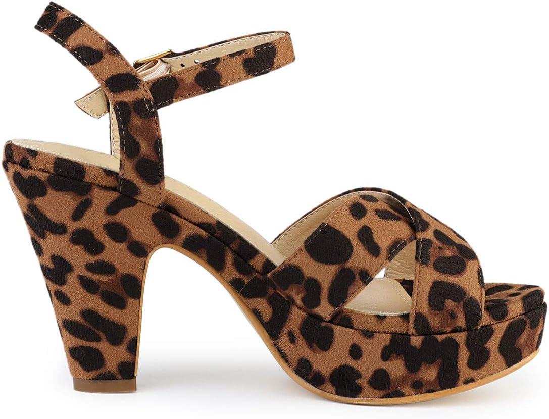 imageAllegra K Womens Platform Chunky Heels Slingback SandalsLeopard