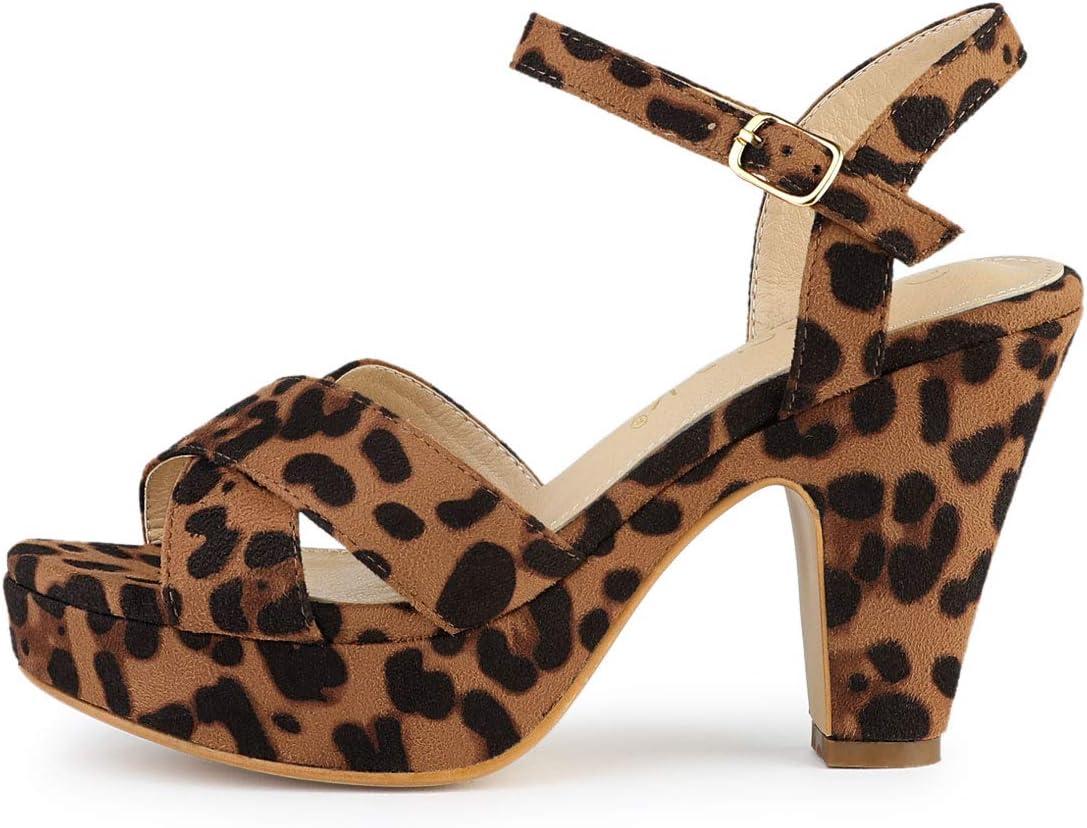 imageAllegra K Womens Platform Chunky Heels Slingback SandalsLeopard